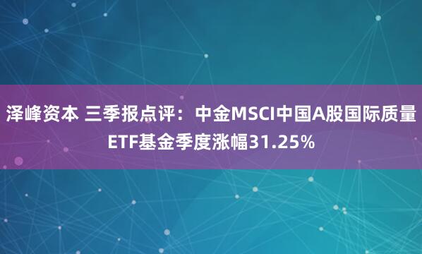 泽峰资本 三季报点评:中金MSCI中国A股国际质量ETF基金季度涨幅31.25%